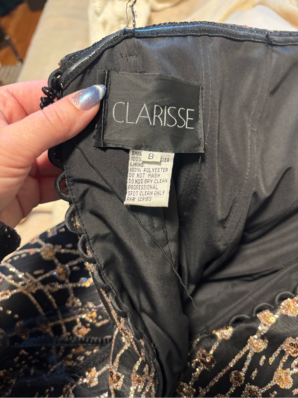 Clarisse Black Strapless Evening Gown With Gold & Silver Sequin Accents